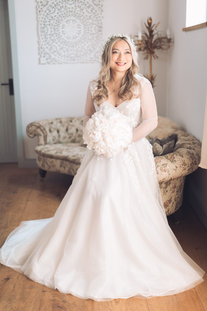 Bride in Ellie Sanderson Gown at Rackley's Barn