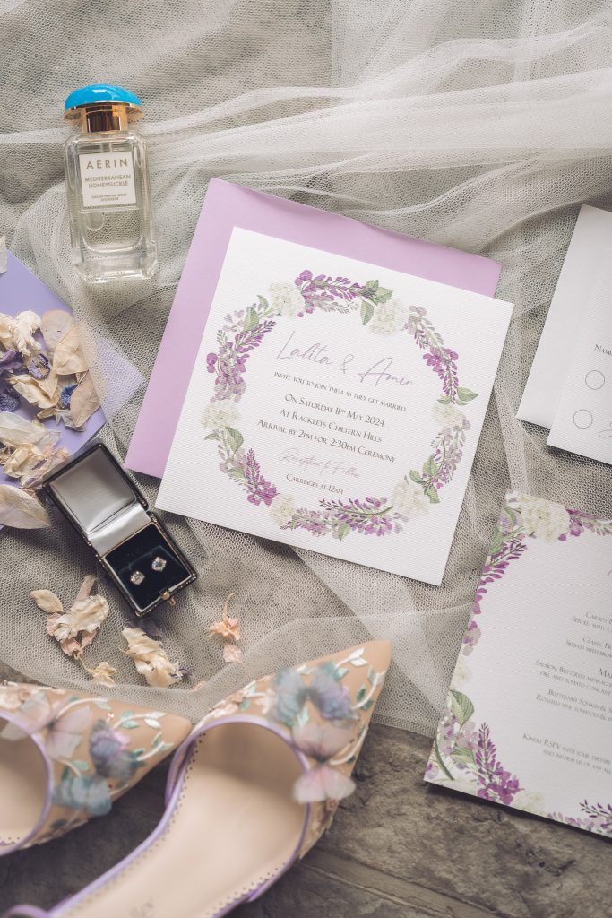 Lilac floral wedding invitations