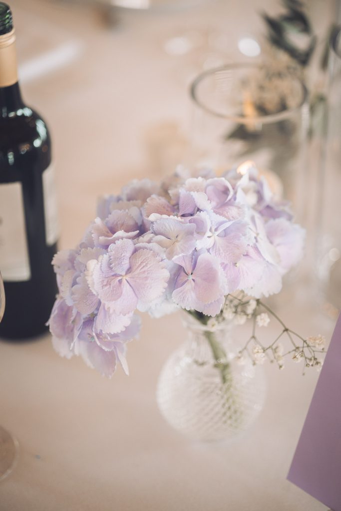 Lilac hydrangea wedding centerpiece