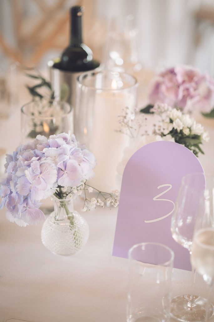 Lilac arched acrylic table number 