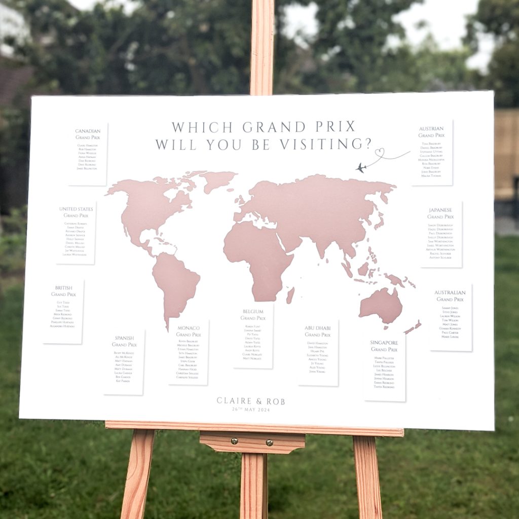 Rose Gold World Map Table Plan