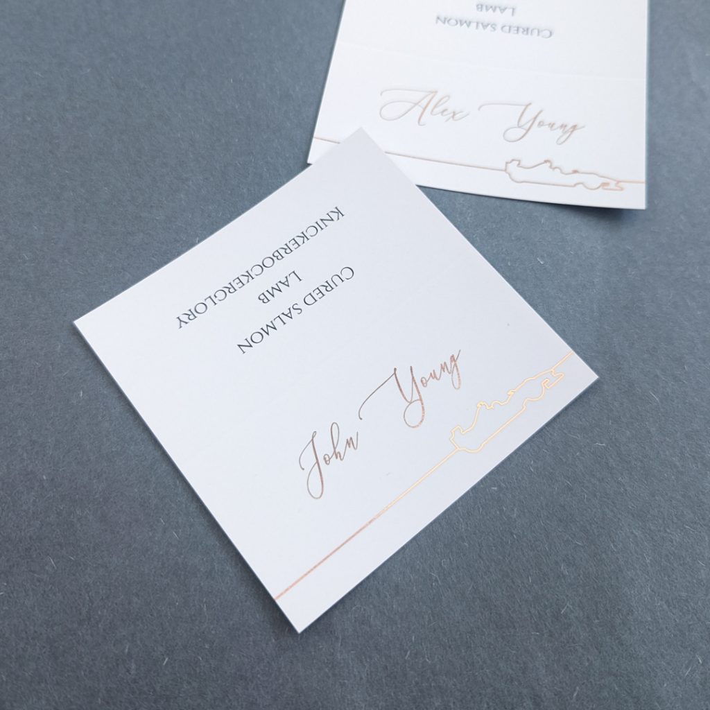 F1 place setting rose gold foiling