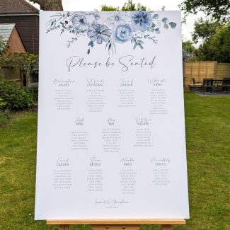 Blue floral wedding table plan board